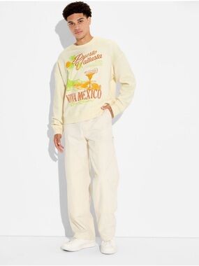 Original Use Cream Crewneck Sweater with Orange & Green Graphic
